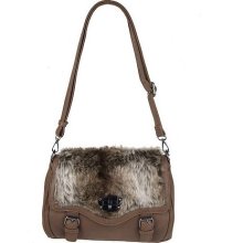 V Couture by Kooba Nappa Shoulder Bag with Faux Fur Detail - Brown - One Size