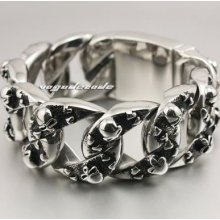 Various Lengths Huge Heavy 316l Stainless Steel Skull Men`s Biker Bracelet 5k005