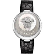 Versace Perpetuelle Women's Quartz Watch With Mother Of Pearl Dial Analogue Display And Black Leather Strap 87Q99sd497 S009