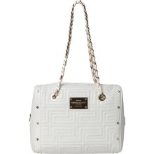 Versace Stitched White Leather Shoulder Bag with Woven Chain Strap (Versace DBCD132 DNA8T D01O Leather Shoulder Bag)