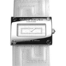 Versace Watches Rectangular Watch With Diamonds In Steel & White