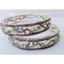 Victorian Diamond Silver Gold Bangle Bracelet Pair Ind