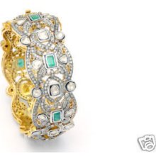 Victorian Look 13.80ct Diamond,polki & Emerald Bracelet