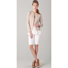 Vince Crew Neck Leather Jacket sz 12 Lambskin Women's Coat $1050 Hole Oyster