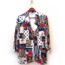 Vintage 80s Oversized Floral Abstract Polka Dot Blazer xs s
