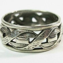 Vintage Art Deco Wedding Band Ring - Sterling Silver - Size 6 - Patterned Band - 1930s