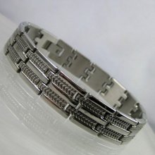 Vintage Biker Pattern Stainless Steel Mens Bracelet 8.25 Inches 12mm Wide
