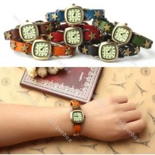 Vintage Bronze Case Weave Wrap Around Leather Bracelet Women Watch Fashion Gift