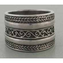 Vintage Cigar Ornate Design .925 Sterling Silver Ring Size 7