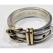 Vintage Estate Hermes Buckle Ring 18k Gold Sterling Silver Mixed Metal (5226)