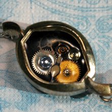 Vintage Ladies Watch Case Pendant Steampunk Watchparts Necklace Silver with Blue