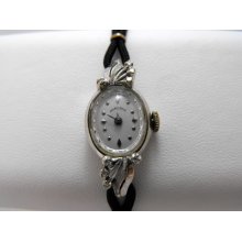 Vintage Lady's Hamilton 14k Wg Diamond Wrist Watch 17 Jewel Estate Rare Band