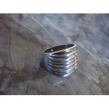 Vintage Modernist Sterling Silver Wide Grooved Cigar Band Ring Size 8