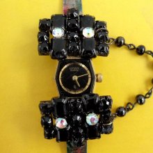 Vintage PIN POP Citizen ladies watch Black crystals revamped...WORKS Vintage PIN POP Citizen ladies watch Black crystals revamped...WORKS
