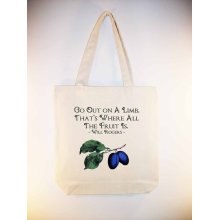 Vintage Plum Illustration and Will Rogers Out on a Limb quote on 15x15 Canvas Tote with shoulder strap - other sizes available