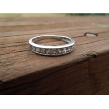 Vintage Silver Ring, with Rhinestones, Size 8, Simple Design, Stamped 925