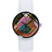 Vivienne Westwood White Leather Strap Watch With Tartan Face White ...