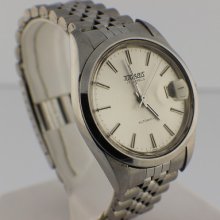 Vtg Tugaris Swiss Made Automatic Mens Watch Jubilee Date Stainless 1970s 1980s