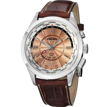 Vulcain Men's 'Aviator GMT' Bronze Dial Brown Leather Strap Watch