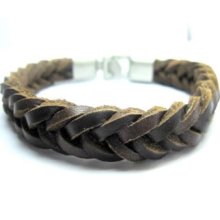 W488 Metal Pigtail Leather Brown Bracelet Man/woman..