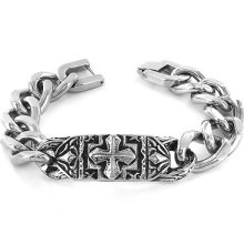 West Coast Jewelry Stainless Steel Ornate Gothic Cross Plate Link Bracelet