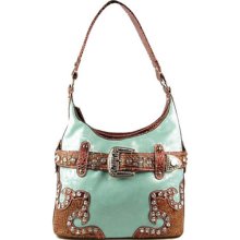 Western Style Fashion Designer Inspired Hobo Handbag Purse Aqua Blue