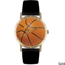 Whimsical 'Basketball Lover' Black Leather Strap Photo Watch (Silver)