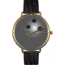 Whimsical Watches N0840013 Bowling Lover Black Leather And Goldtone Photo Watch