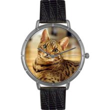 Whimsical Watches T0120043 Women'S T0120043 Bengal Cat Black Leather And Silvertone Photo Watch
