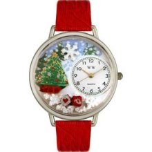 Whimsical Watches U1220002 Christmas Tree Red Leather And Silvertone