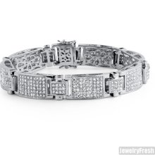 White Gold Finish Ice Plate Cubic Zirconia Vvs Mens Bling Bracelet