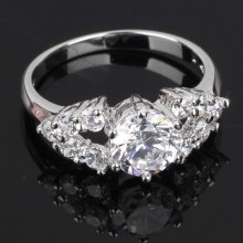 White Gold Gp Swarovski Crystal Wedding Engagement Silver Tone Ring