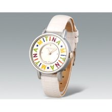 White Mitina Women's Round Dial Analog Watch with Faux Leather Strap