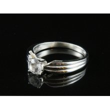 White Zircon Cast Sterling Silver Engagement Ring & FREE Palladium Plating