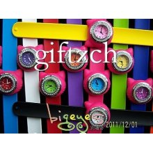 Wholesales,12pcs Cat Rhinestone Bling Kids Silicon Snap Wristband Sport Watch