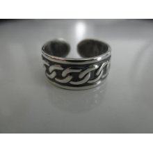 wide sterling band ring with chain design