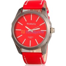 WoMaGe Analog Watch with Faux Leather Strap (Red)