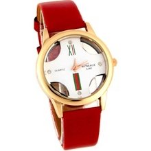Womage Women's Analog Watch with PU Leather Band (Red)