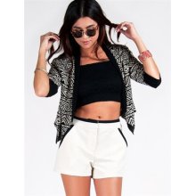 Women Hot Fashion Tribal Print Tailored Tuxedo Blazer Jacket Sz Black T5406