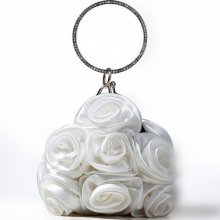 Women White Rosette Satin Bridal Wedding Evening Party Wristlet Clutch Purse Bag