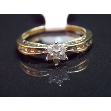 Women's 10k Yellow Gold 0.25 Ctw Natural Diamond Cluster And Accent Ring