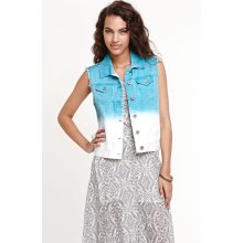 Womens Bullhead Jacket - Dip Dye Cutoff Denim Vest - Blue