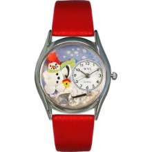 Women's Christmas Snowman Red Leather and Silvertone Watch in Sil ...
