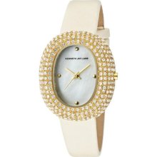 Women's Crystal White MOP Dial Goldtone IP SS Case Beige Satin ...