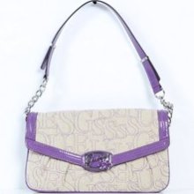 Womens Guess Handbag Purple Stitched Half Flap Satchel Purse
