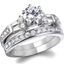 Womens Katrina's Fine Round Cut CZ Sterling Silver Engagement Ring Set