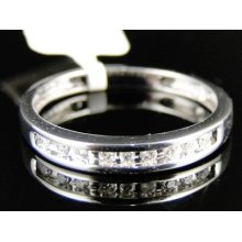 Womens Ladies White Gold Finish Diamond Wedding Engagement Round Band Ring
