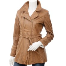 Womens Leather Biker Jacket in Tan: Addison