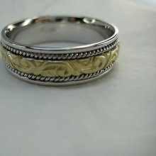 Womens Mens Wedding Band Anniversary Engagement Milgrain Pattern Two Tone Ring