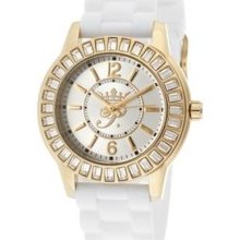 Women's Round Watch - Strap Color: White, Case/Dial Color: Gold/S ...